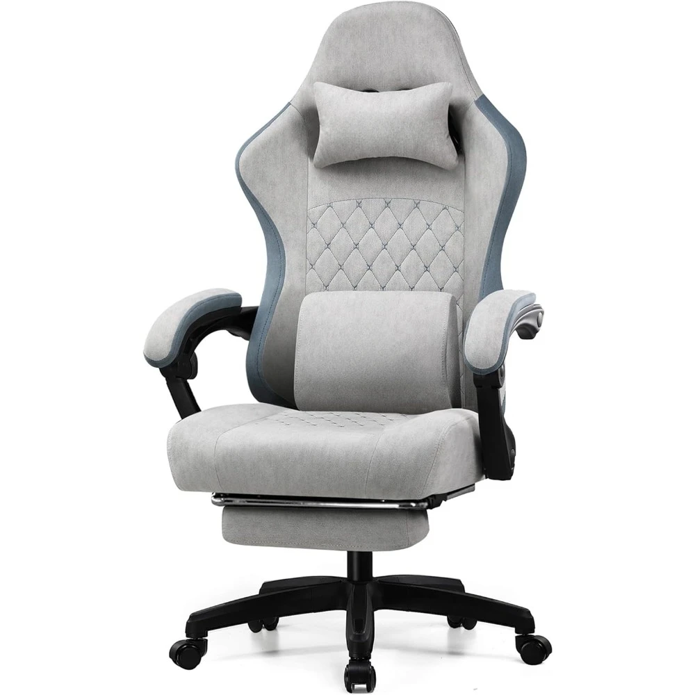 Gaming Chair, Computer Office Chair with Pocket Spring Cushion, Linkage Armrests and Footrest, High Back Ergonomic Computer