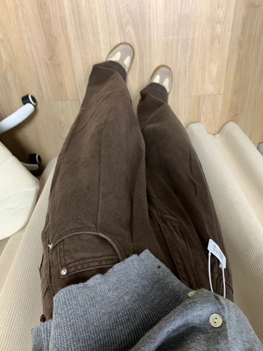 Fall Winter American Retro Pleated Wide Leg Jeans Women plus Size Slimming Pear Shape High Waist Straight Cut Denim Pants
