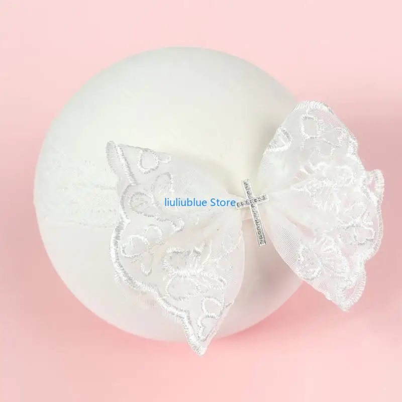 أقواس شعر من الدانتيل لربطة شعر مرنة للأطفال البنات باللون الأبيض 62CF #4