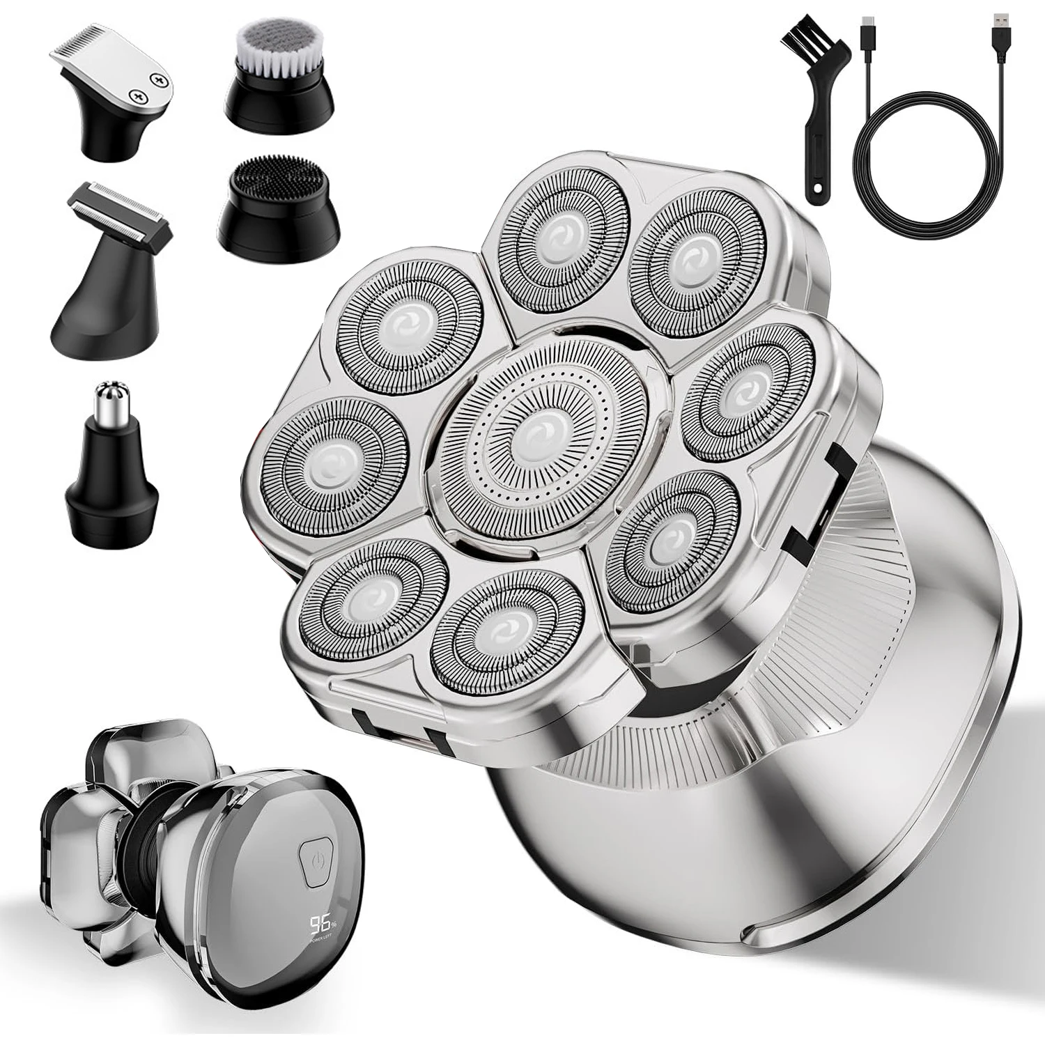 

9D бритвы для лысины для мужчин 6 в 1, беспроводные перезаряжаемые электробритвы для бороды/носа/светодиодного дисплея, влажная/сухая лысая головка