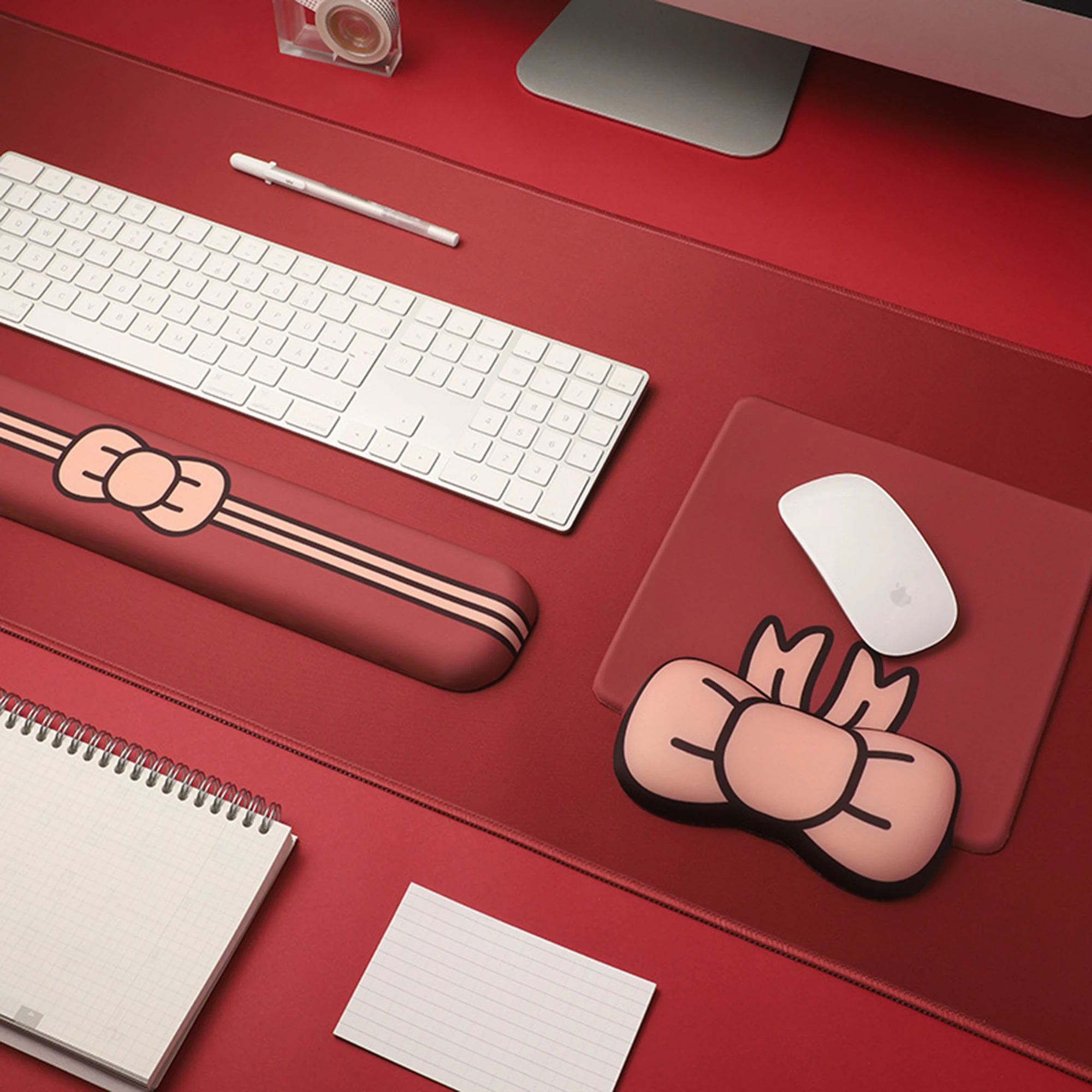 Wine Red Bow Cute Cartoon Silicone Wrist Rest Mouse Pad Large Non-Slip Desk Mat Ergonomic Keyboard Pad for Office Home Gaming