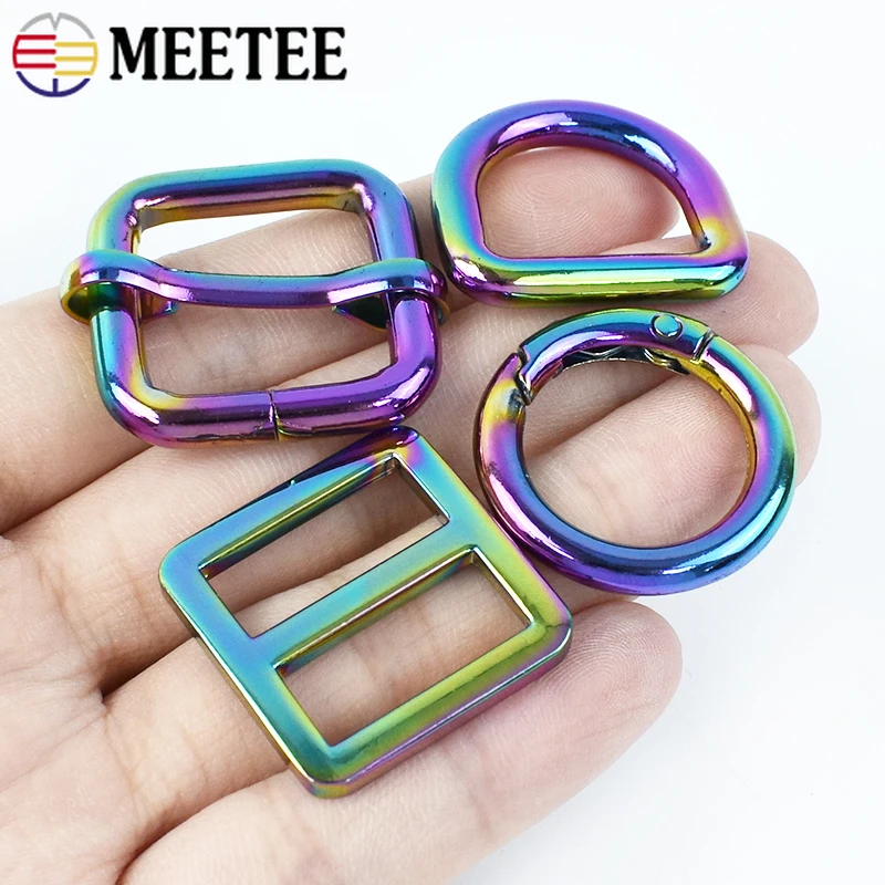 Meetee 10 pz arcobaleno fibbie in metallo Tri Glide Slider O D anello regolare chiusura borsa cinghia connettore cintura gancio accessori Hardware