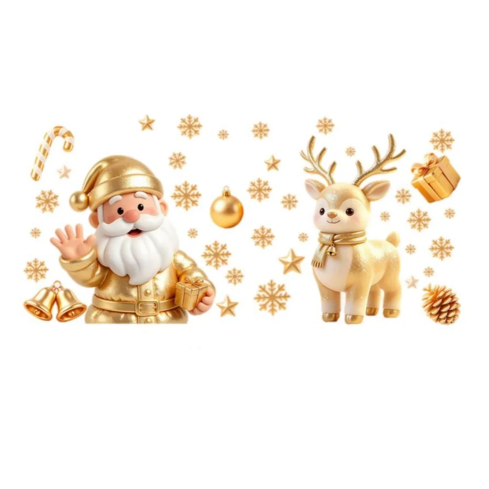 Gold 3D Christmas Window Cling for For static Application on Glass PVC Reusable Holiday Decor Sticker Size 29cm