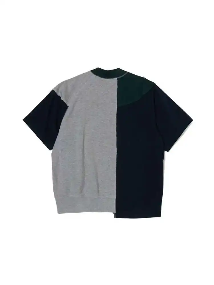 25SS Same Style Japanese Retro Splicing Printed Casual Versatile Short Sleeve T-shirt for Women and Male