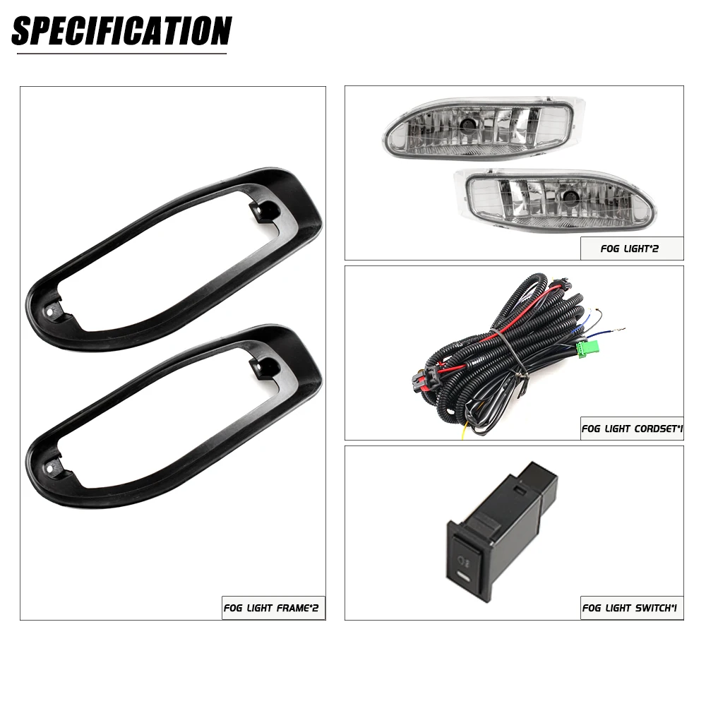 Front Bumper Fog Lamp Upgrade Kit FOR TOYOTA HILUX TIGER 2WD 2003-2004 Version Additional Foglight Set Switch + Wiring