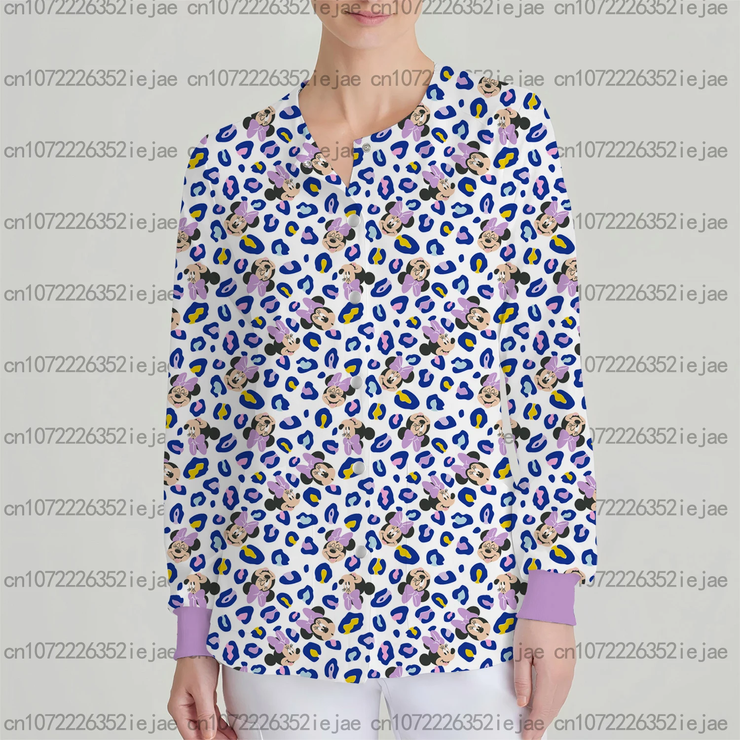 

Новая униформа медсестры с Микки Маусом и принтом Диснея, рабочая униформа для домашних животных, женская модная куртка с длинными рукавами и двойным карманом