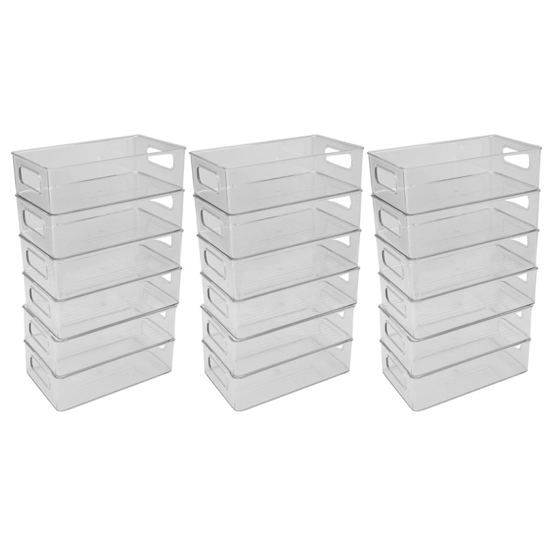 

18Pcs Refrigerator Organizer Bins Stackable Fridge Organizers With Cutout Handles Clear Plastic Pantry Food Storage Rack