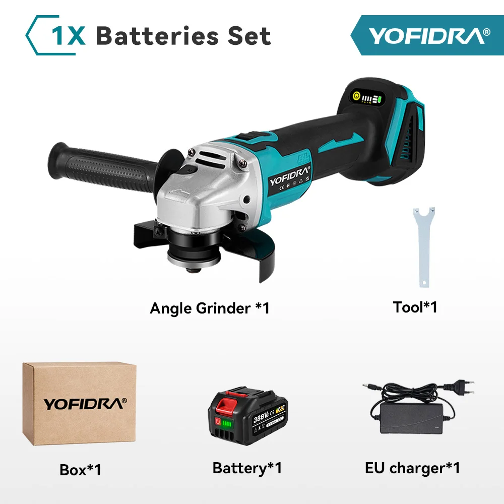 YOFIDRA 125mm 4 Versnellingen Borstelloze Elektrische Haakse Slijper Metaal Hout Slijpen Polijsten Snijden Power Tool Voor Makita Batterij pin
