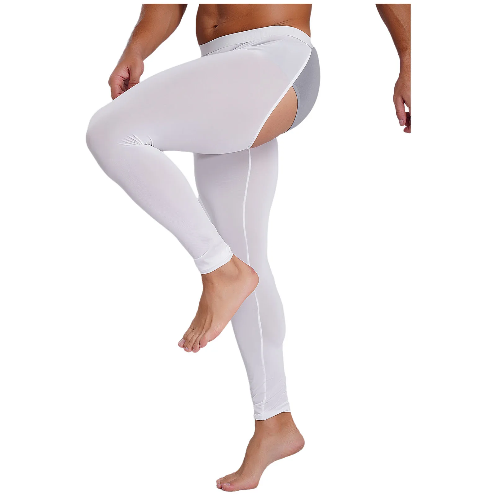 Sissy masculino aberto bunda leggings volta recorte calças cor sólida cintura elástica calças magras lingerie roupa de noite exótica