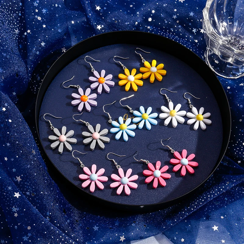 Korea Style Daisy Flower Drop Earrings for Women Girls Party Festival Jewelry Gift