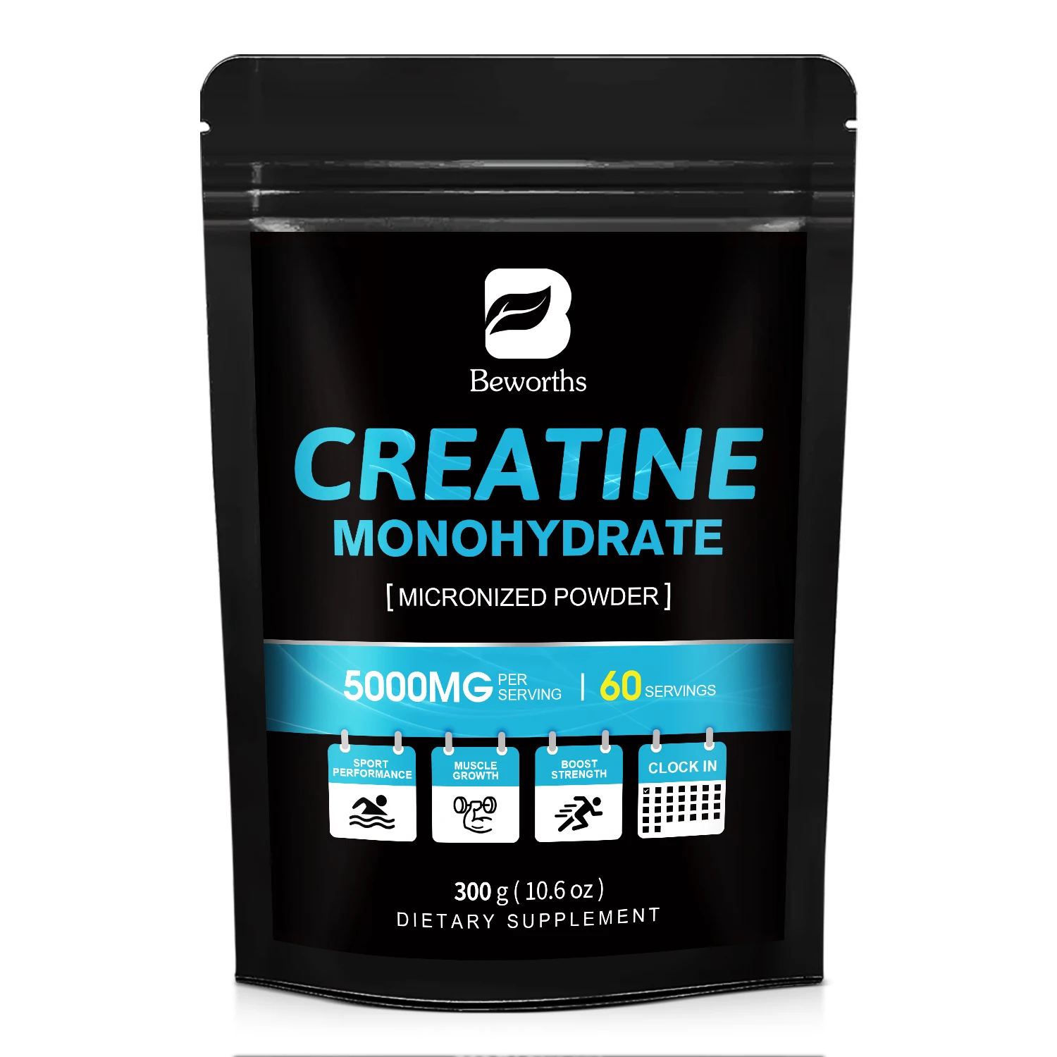 BEWORTHS 300g Creatine Monohydrate Fitness Supplements Build Muscles Muscle Endurance, Non-GMO, Gluten-Free