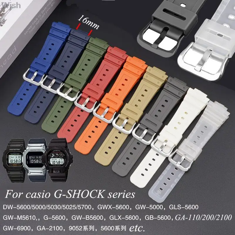 Watch Band Straps For Casio G-Shock DW-6900 5600E GW-M5610 GA-2100 GD110 GLS8900 16mm Silicone Resin Watchbands Wrist Bracelet