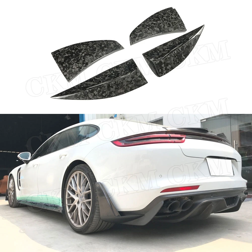 

4 шт., сухое углеродное волокно для Porsche Panamera 971 2017-2019, кованый карбоновый бампер, накладки на багажник, закрылки, задние разделители губ, фартуки