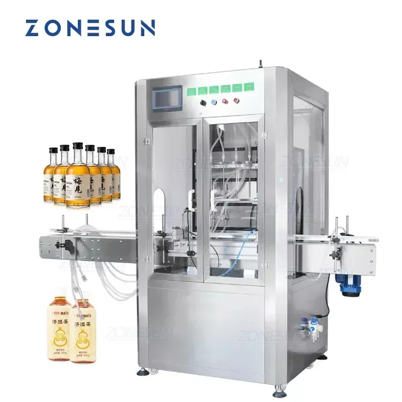 ZONESUN ZS-VTMP80D Relleno de líquido con bomba magnética de 6 cabezales con cubierta antipolvo para línea de embalaje de botellas de tarros de Perfume de aceite esencial