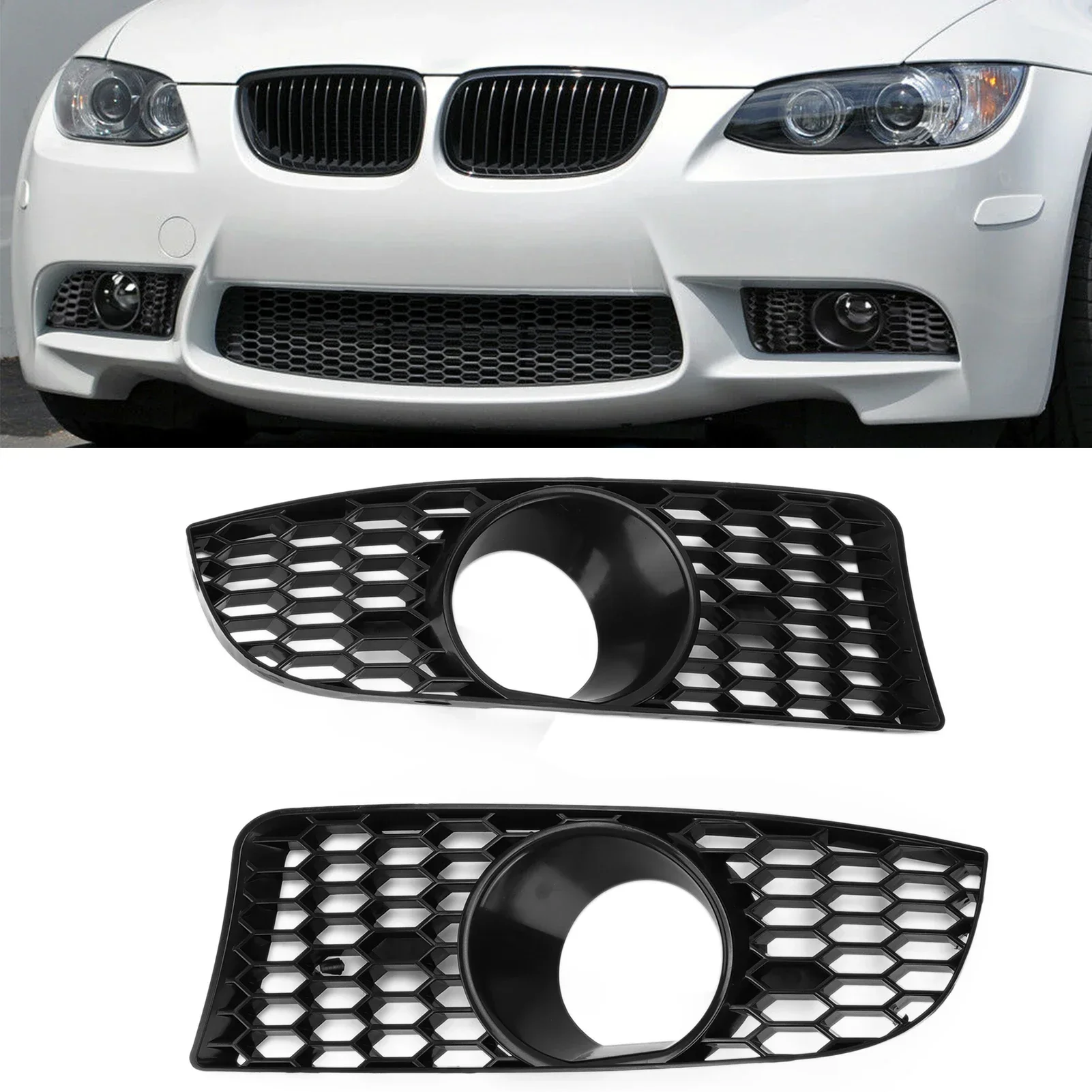 

1 Pair of M3 Style Car Front Bumper Fog Light Grille Cover Car Accessories Replacement For BMW E90 E92 E93