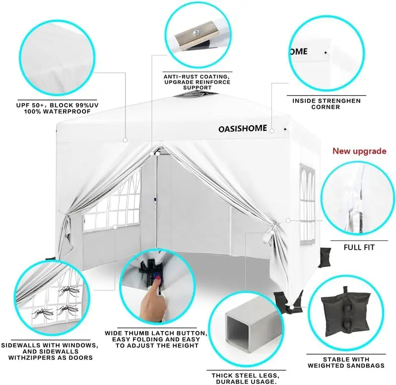 Pop-up Gazebo Instant Portable Canopy Tent 10'x10', with 4 Sidewalls, Windows, Wheeled Bag, for Patio/Outdoor/Wedding