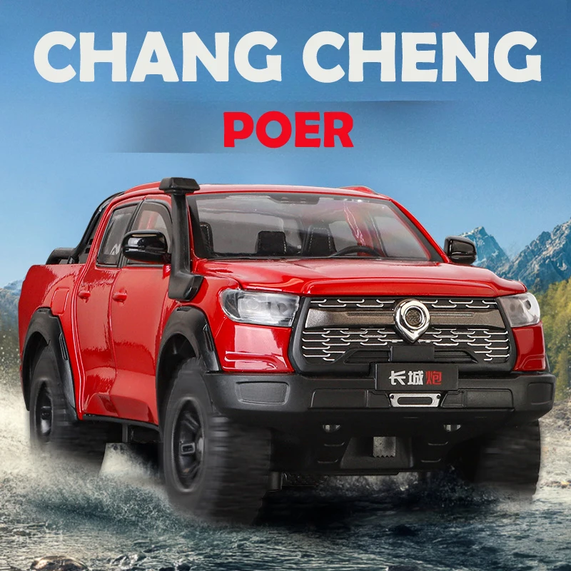 New Simulation POER Pickup Alloy Car Model 1/24 Scale Off Road Vehicle Toy Boy Diecast Collection Miniature Voiture Home Decor