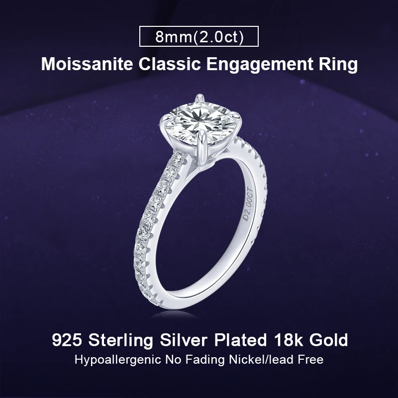 

IOGOU классические круглые обручальные кольца с муассанитом и бриллиантами 8 мм 2 карата, роскошные ювелирные изделия, серебро 925 пробы, оригинальные свадебные подарки для женщин