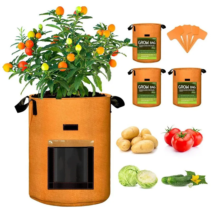 

1PCS Green/Orange Perspective Felt Potato Growing Bag Planting Vegetable Tomato Flower Planting Bag Flowerpot Compost Box