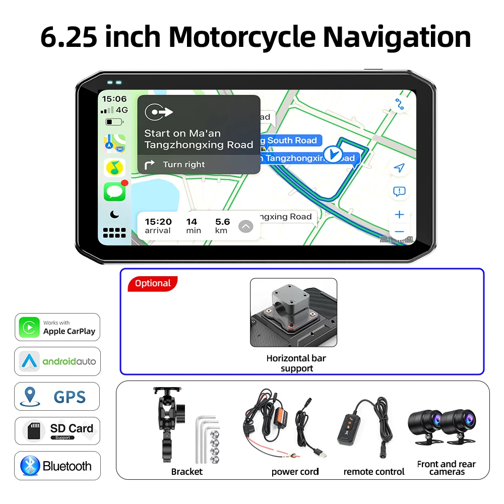 Motorrecorder CarPlay Android Auto Navigatiemonitor met afstandsbediening DVR Bluetooth BSD Voertuigsnelheidsweergave 6,25 inch
