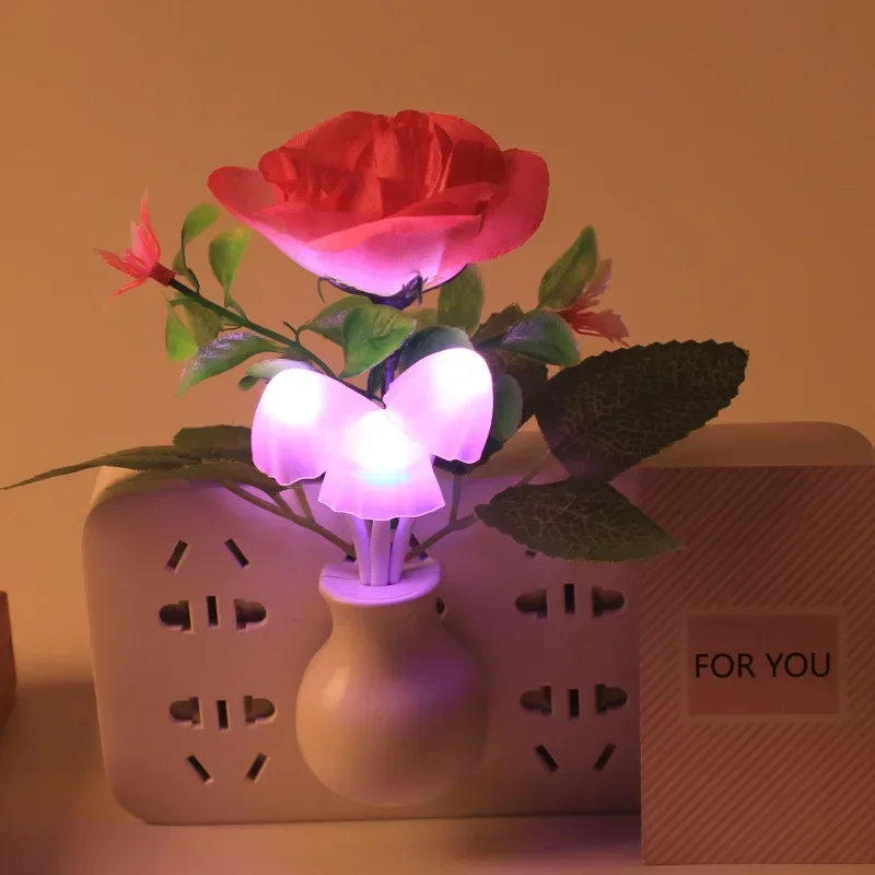 Kids Adult Glow Plug-in Rose Flower LED Mushroom Night Light Lamp Sensor for Room Home Party Bar Wedding Festival