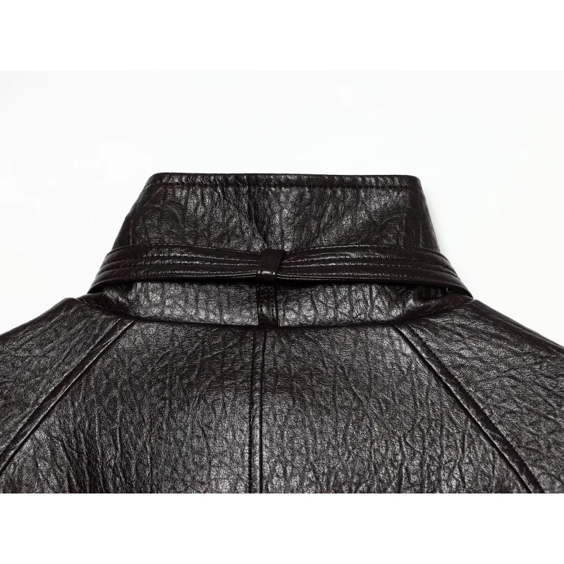 2026 Winter Neue Damen Rollkragen PU-Lederjacke Locker Geschnitten mit Gürtel Warme Schicke Streetwear Damen Reise-Oberbekleidung Jacke – Detail 10