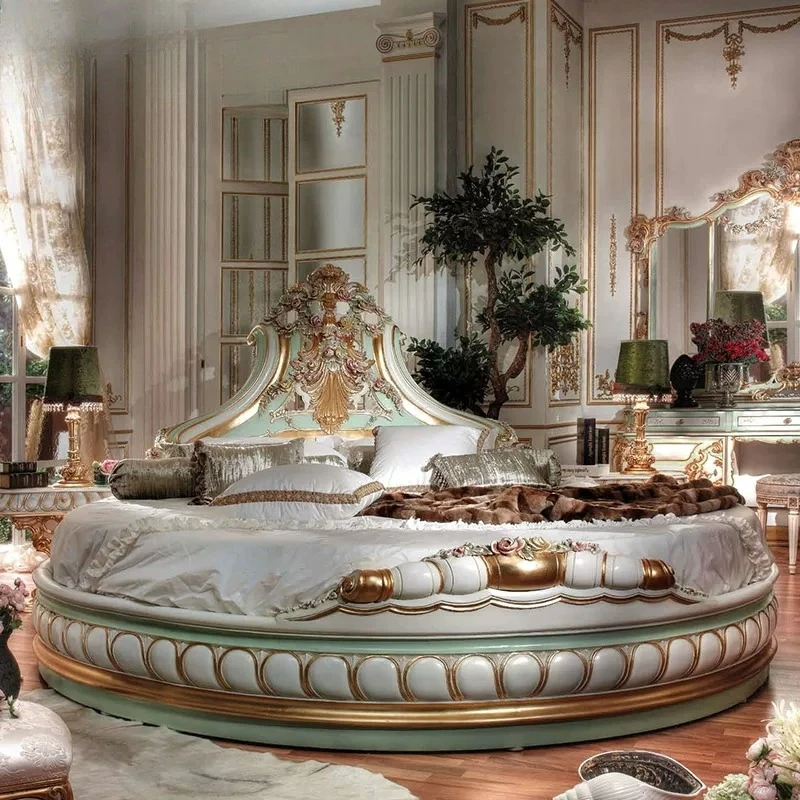 

European Adults Queen Size Bedroom Beds French Modern Double Royal Luxury Victorian Round Bed Italian Full Set Furniture