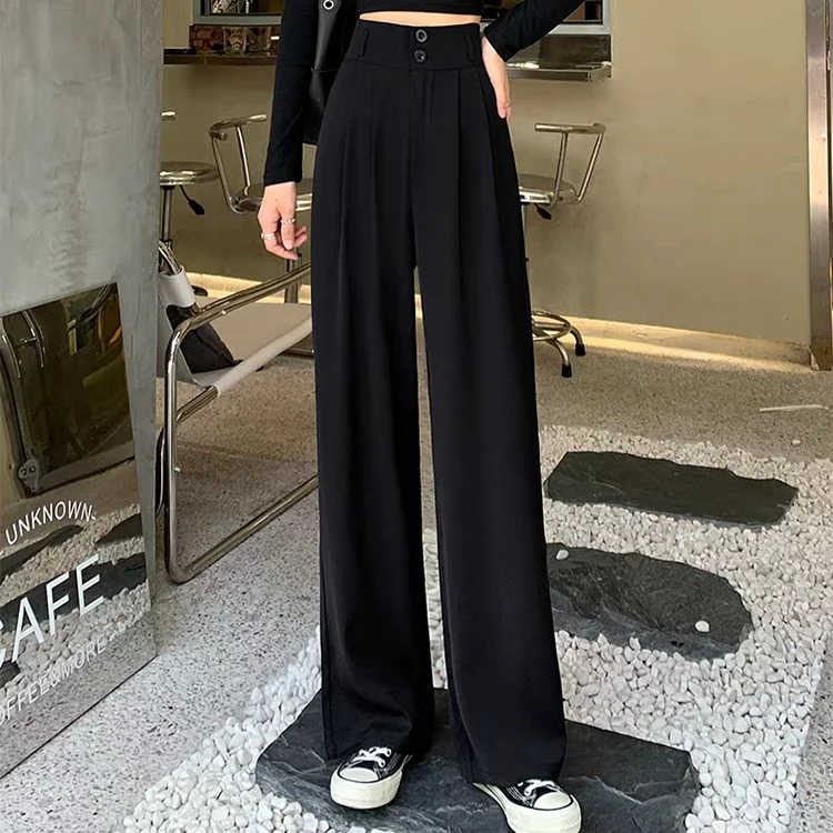 2023 nuove donne primavera autunno coreano Chic sciolto solido vestito pantaloni lunghi a vita alta Casual femminile gamba larga pantaloni abbigliamento S02