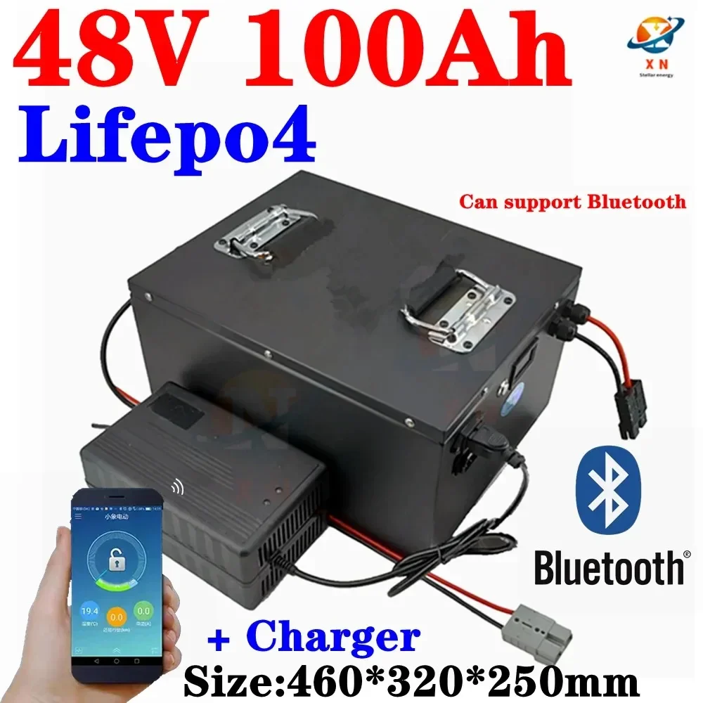 

lifepo4 48v 100AH lithium batterry with bluetooth BMS APP fortricycle inverter Solar energy storage scooter + 10A charger