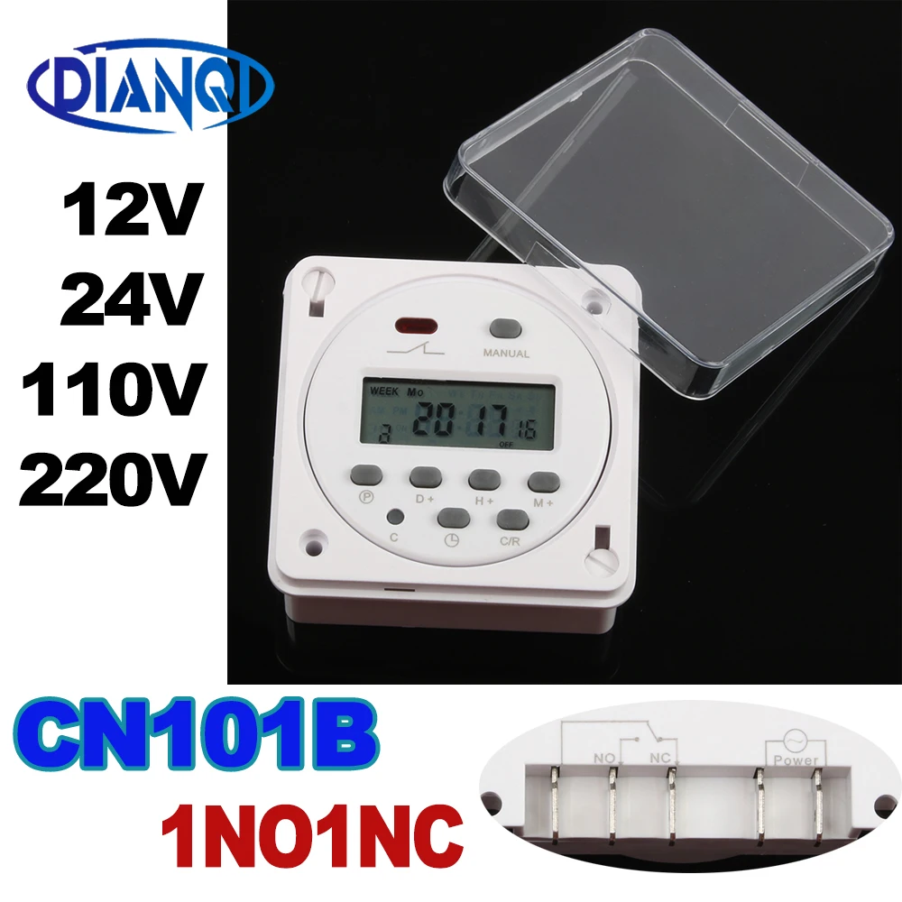 CN101B AC 12V 24V 110V 220V Digital LCD Power Timer NO NC Programmable Time Switch Relay with protective cover weekly 7days