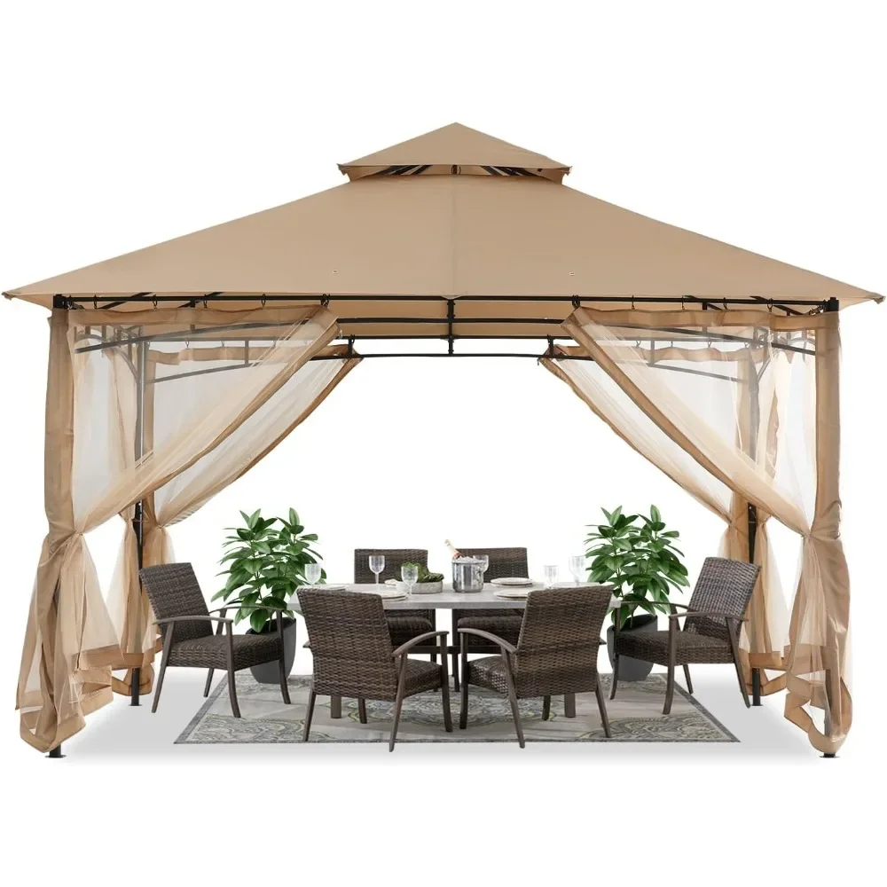 Gazebos for Patios 10x10 - Outdoor Steel Frame Gazebo with Mosquito Netting for Lawn Backyard Garden Deck