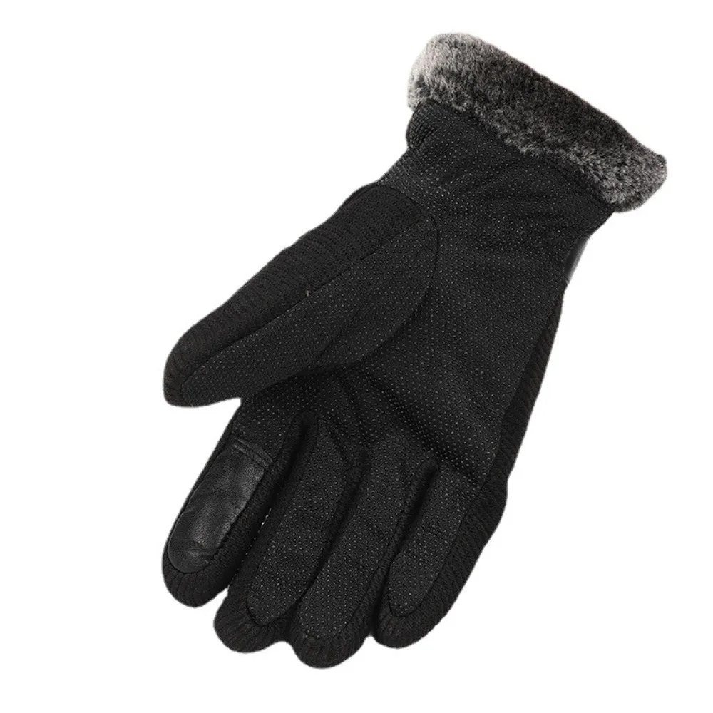 

Fashion Windproof Warm Gloves Leather Touch Screen Mittens Anti-slip Thickned Gloves Men