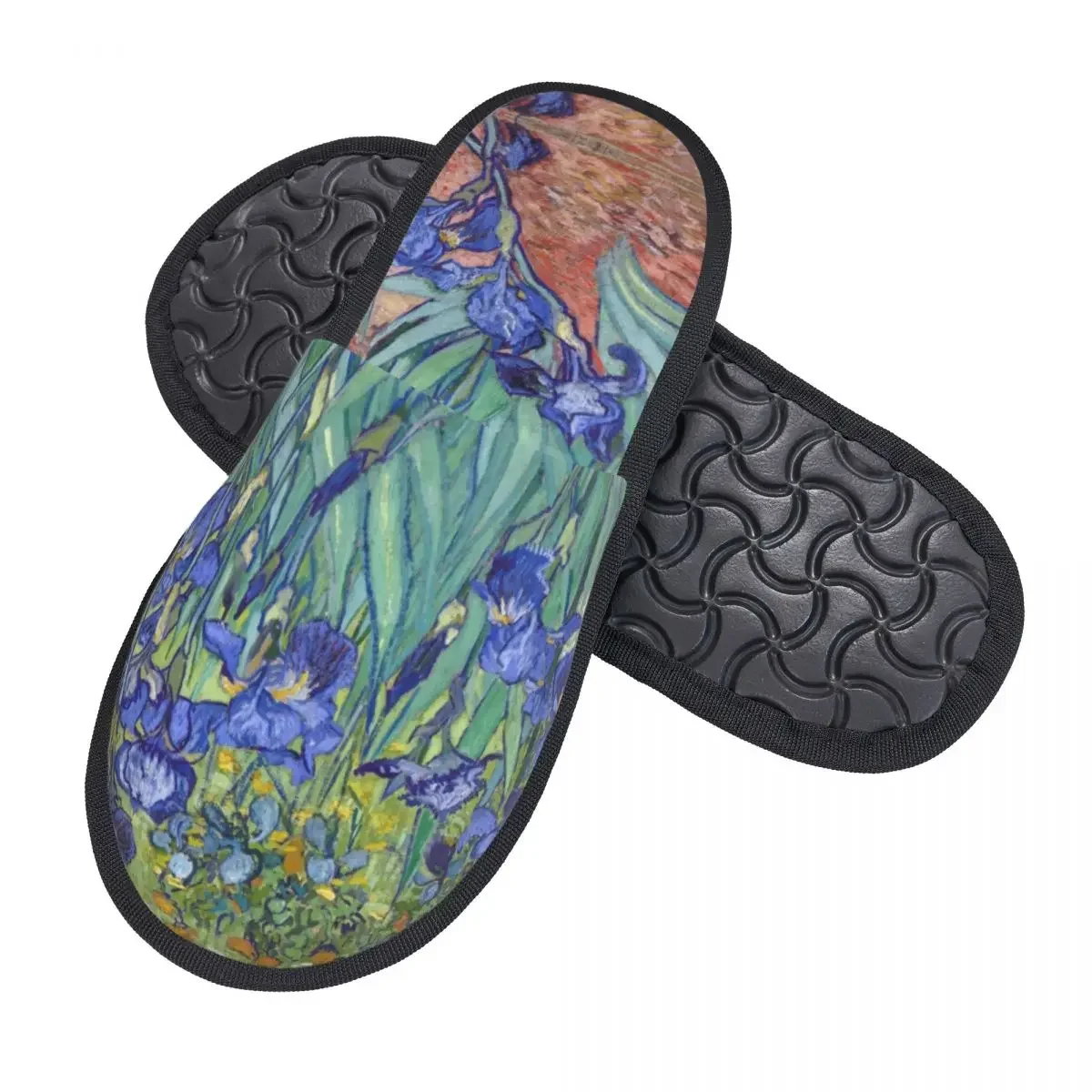 Custom Irises By Vincent Van Gogh Soft Memory Foam House Slippers Women Art Flowers Painting Cozy Warm Anti-skid Sole Slipper