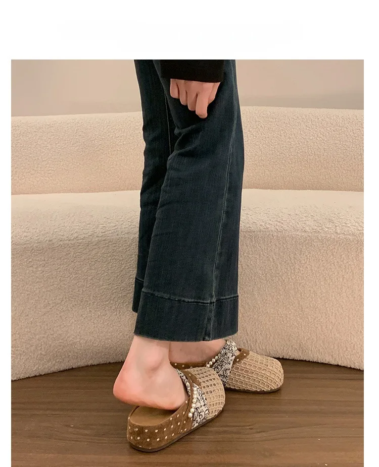 Atmungsaktive Mesh-Halbpantoffeln für Damen, Französische Polka-Dot-Perlen-Slip-On-Slides, Weiche Sohle, Geschlossene Zehenpartie, Geeignet für Breite Füße – Detail 12