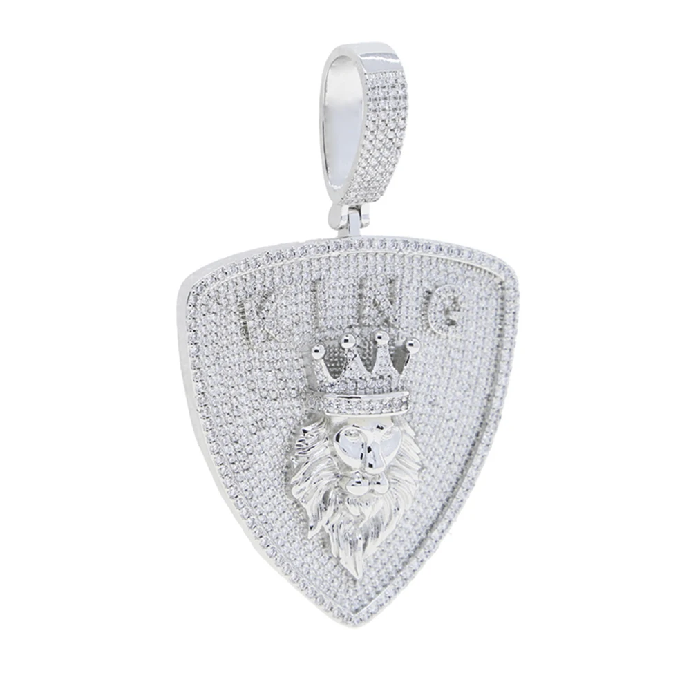 New Iced Out Bling Letter King Lion Crown Pendant Necklace Silver