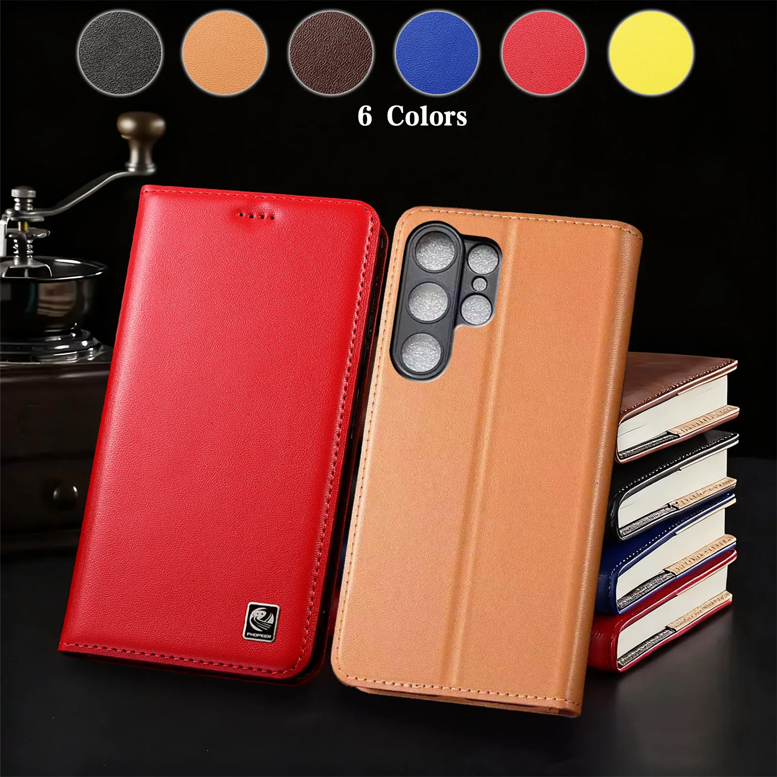 

Genuine Leather Case For Samsung Galaxy S21 S22 S23 S24 S25 Edge Plus Ultra FE Nappa Pattern Of Flip Wallet Cover Scratch-Proof