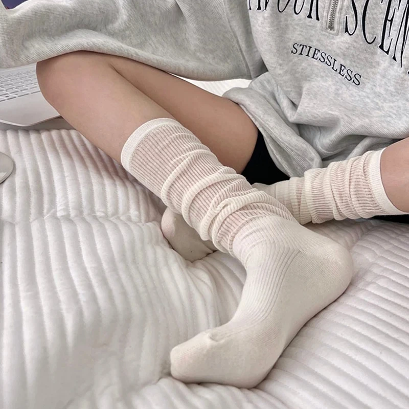 1/2 Pairs Women Stockings JK Lolita Knee-socks Solid Color Long Loose Socks Fashion Lovely Summer Lace Mesh Thigh High Socks