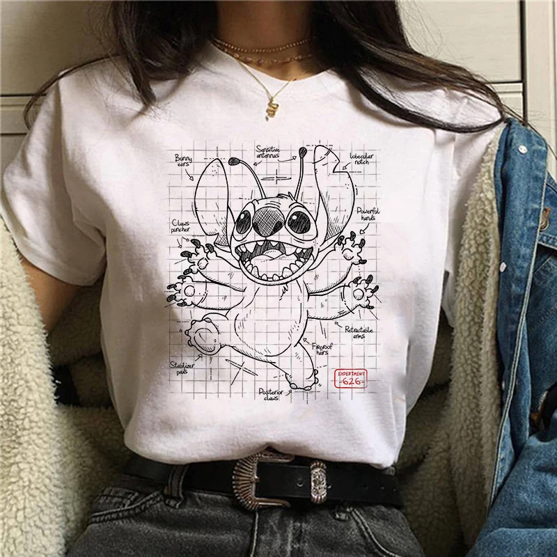 Disney-T-shirt drôle de dessin animé CAN o Stitch pour femme, T-shirt graphique, Streetwear, Top Tees, Vêtements féminins, Années 90, 2024