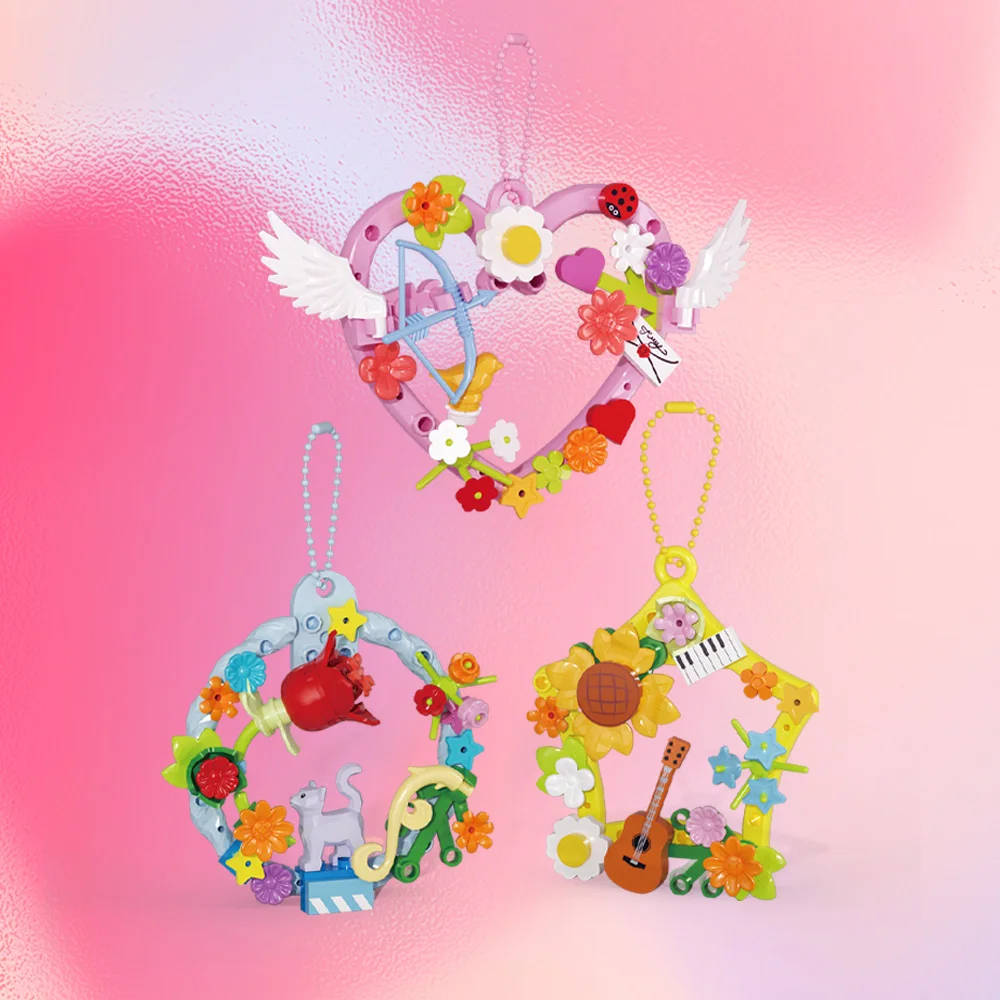 

MOC Romantic Garland Building Blocks Set Cupid Rose Sunflower Flowers Guitar Piano Animal Ornaments Toy Valentine's Day Gift