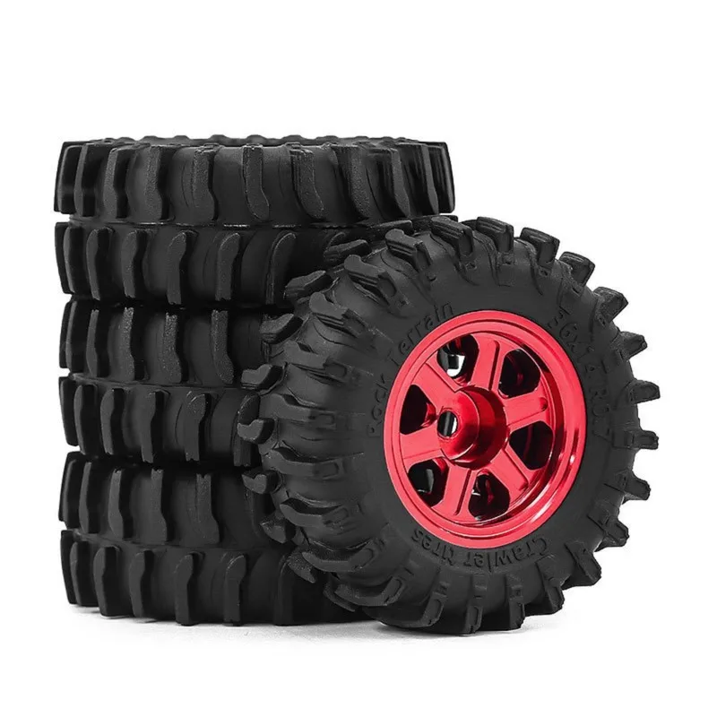 ABXE-RC Car 1/30 SCX30 Ascent-32 0.7 Inch Wheel Hub Beadlock Wheel Tire Set- 4Pcs Upgraded Replacement Parts Accessory
