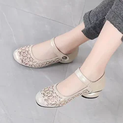 Mesh Low Heel Elegant Black Rhinestone Hollow Diamond Ladies Footwear Round Toe Women's Shoes Moccasins with Crystals Wholesale