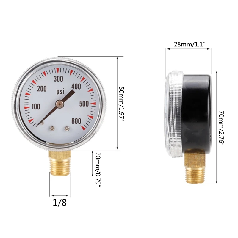 Портативный Манометр с резьбой 1/4 дюйма, диапазон измерения высокого давления 0-500 одномасштабный Манометр с креплением снизу