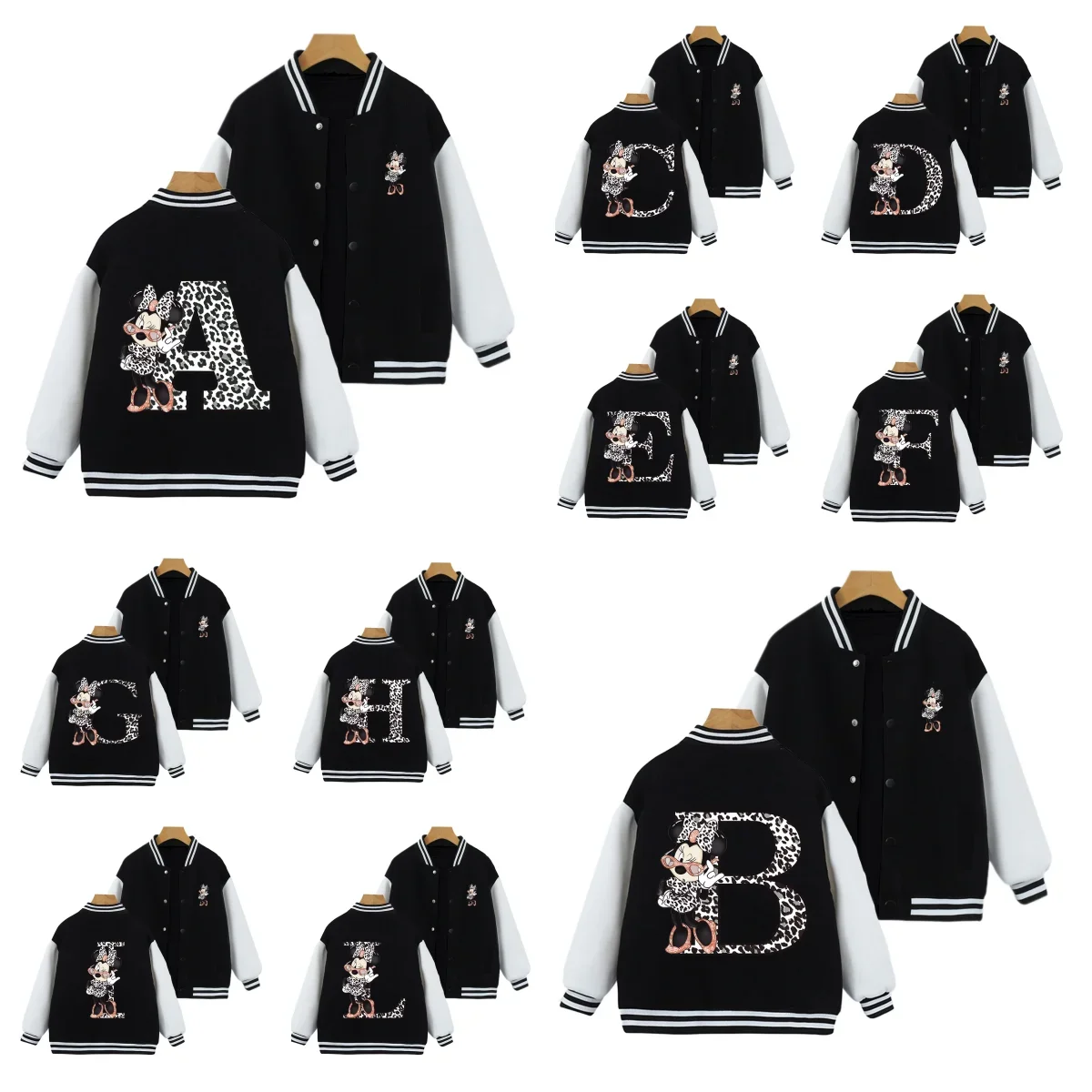 

Minnie Children baseball uniform Disney Letter A B C D for Girl Clothes Kawaii jacket Cartoons Casual Anime coat Kid Clothing