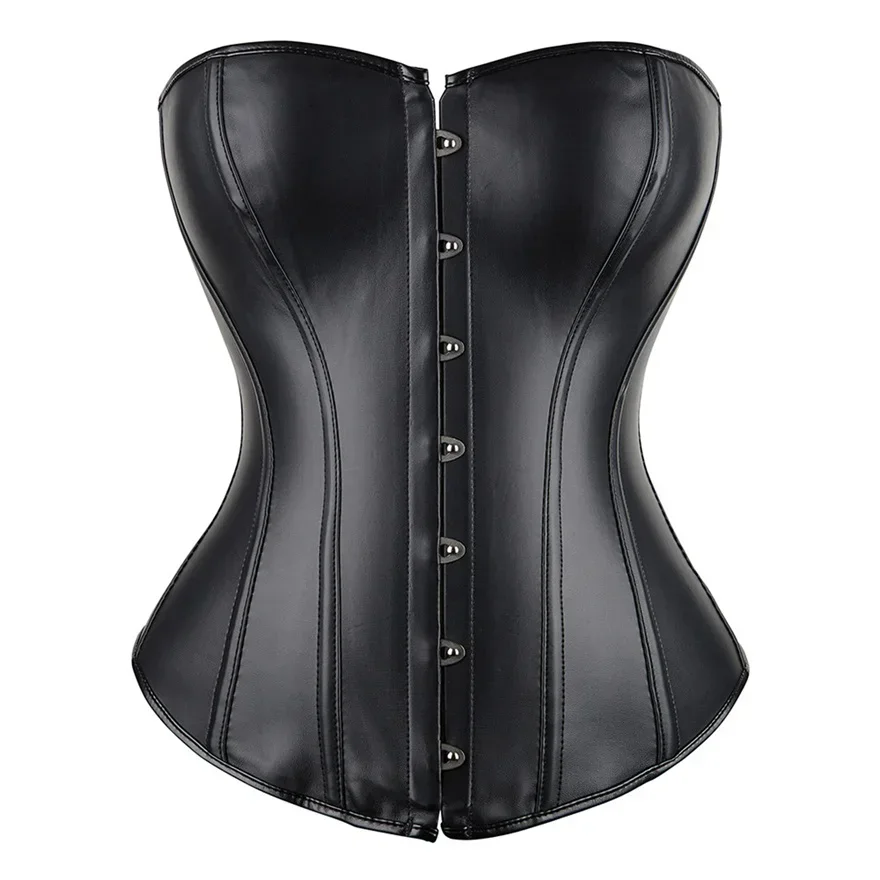 Sexy Corset Bustier Top Women Vintage Style Zip Faux Leather Overbust Corset Leather Nightclub Sexy Korsett Lingerie Strapless