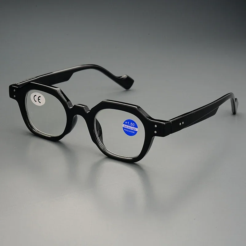 Neue modische polygonale Lesebrille, Retro-Rahmen, blau blockierend, winddicht, leicht, Outdoor-Brille für Damen und Herren – Detail 11