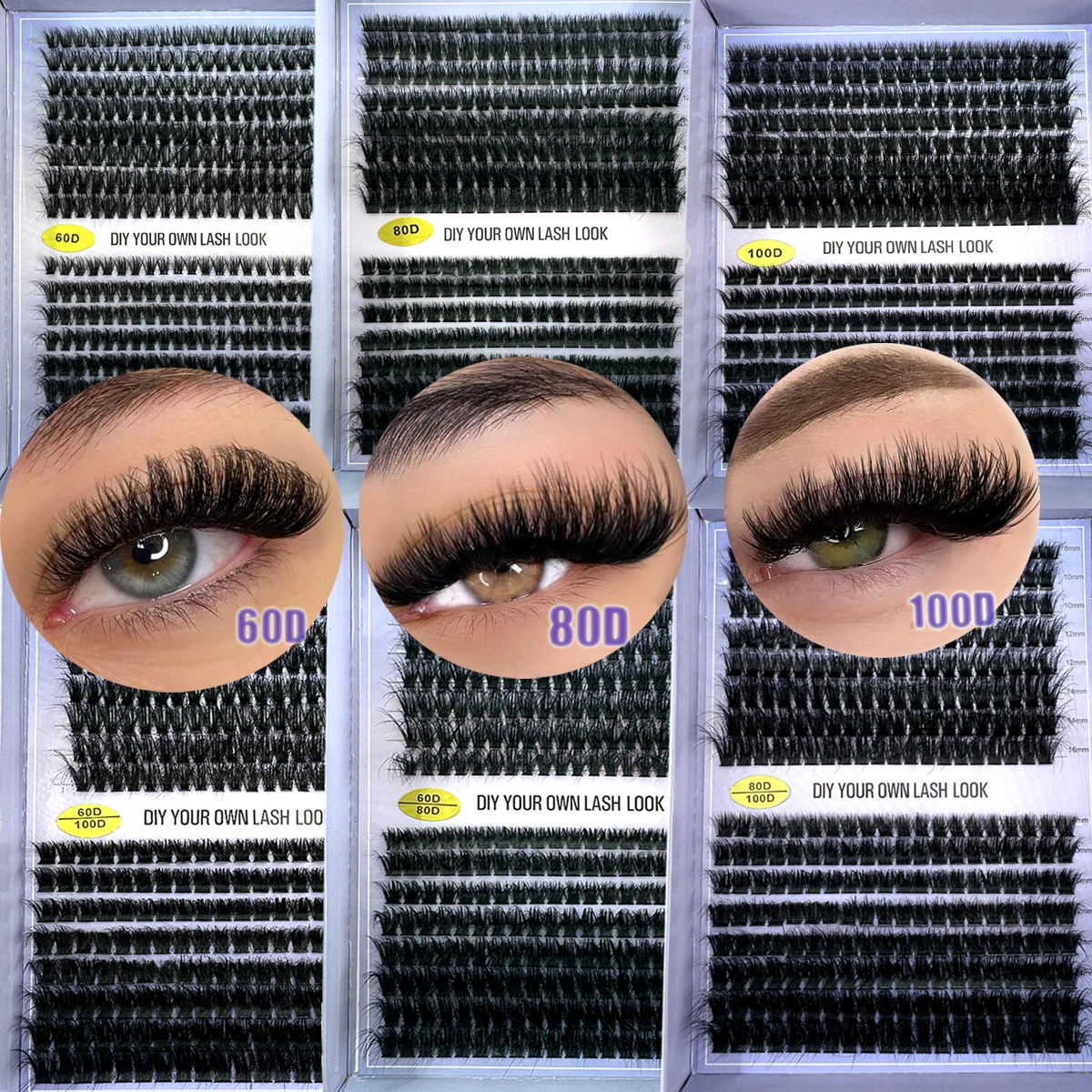 320 clusters 16 rows personal eyelash extensions 60D 80D 100D clusters 8-16mm fluffy D-roll eyelash extensions eyelash clusters