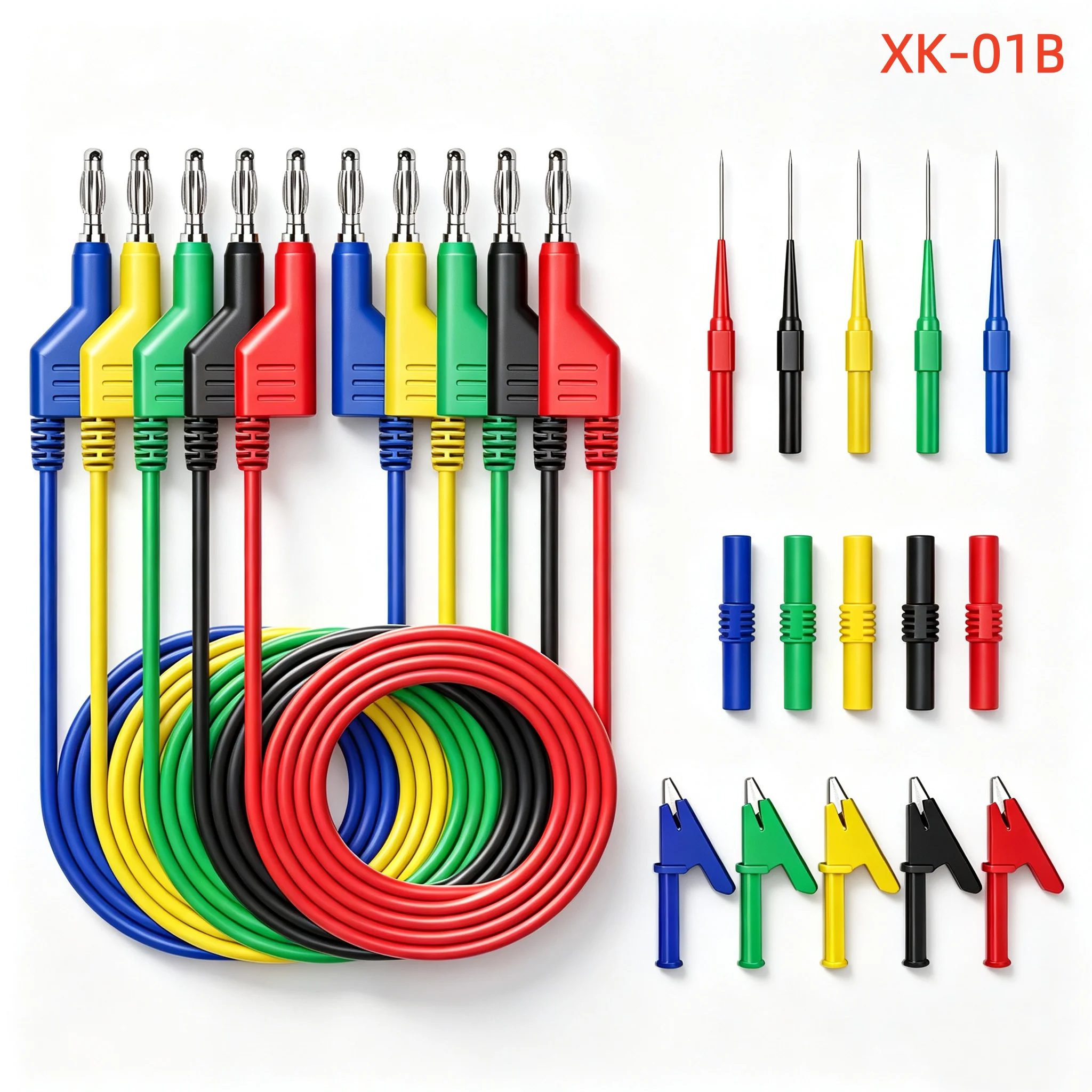 Doppelte 4-mm-Testleitungen mit stapelbaren Bananensteckern und Krokodilklemmen, Bananenbuchse, 100 cm Multimeterkabel – Detail 3