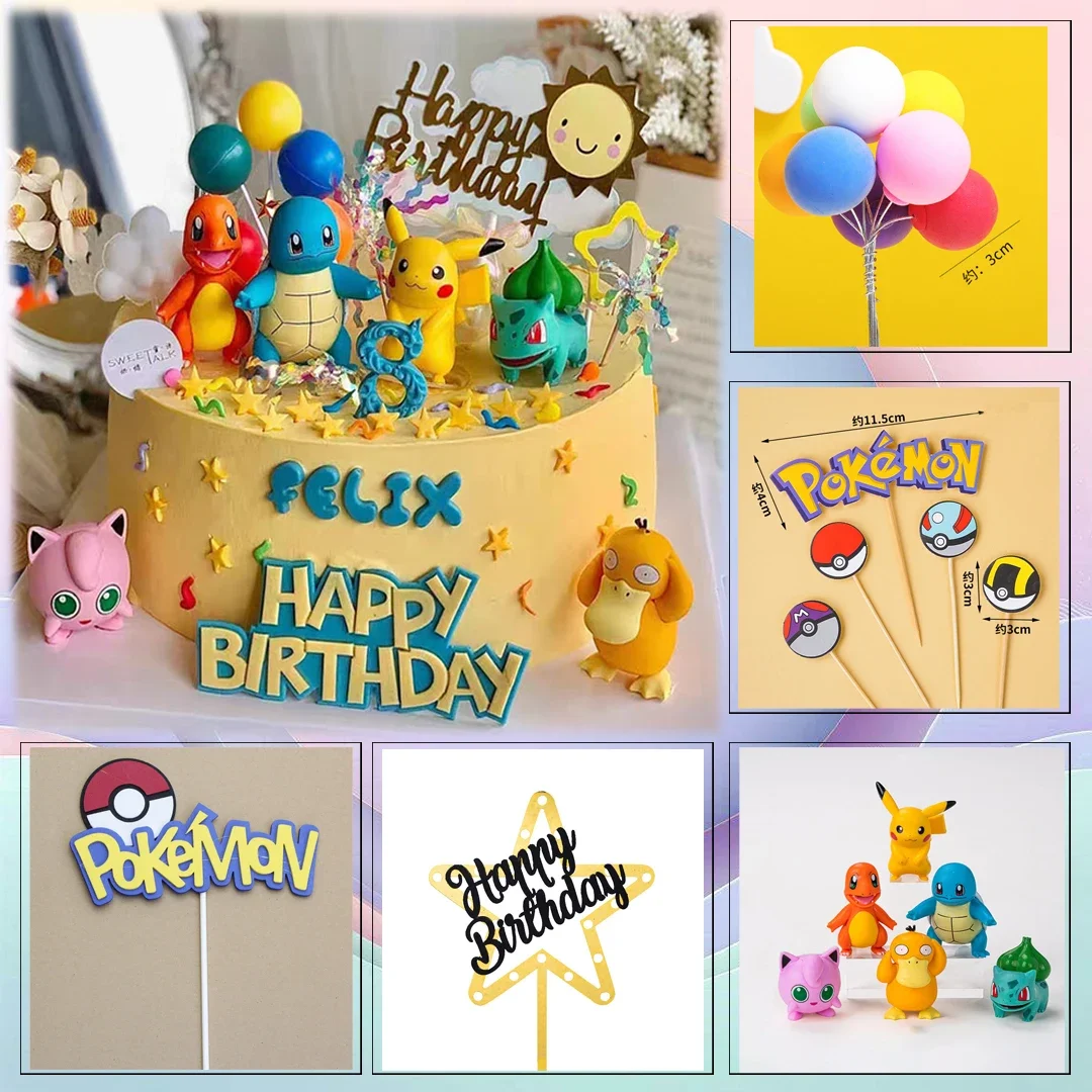 13Pcs/set Pokemon Cake Topper Anime Figure Pikachu Party Happy Birthday Pokemon Cake Decoration Supplies Ornaments Boy Kids Gift