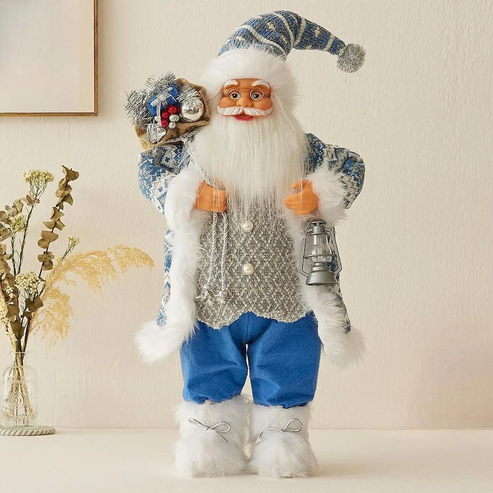 

Santa Claus Figurine 23.6inch Decorative Collectible Doll Christmas Doll Classic for Table Indoor Room Fireplace Window Display