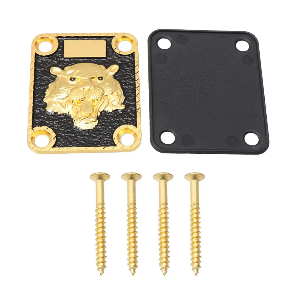 Gold and Black Neck Plate Engraved Animal Head Pattern&Screws for Guitar